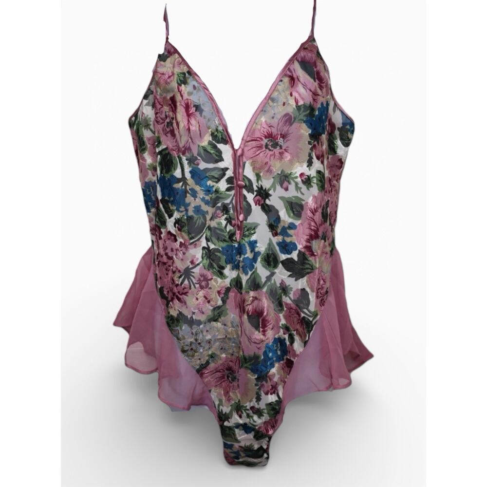 Victoria's Secret Gold Label Sheer Floral Lingerie Teddy Vintage 80s 90s Medium